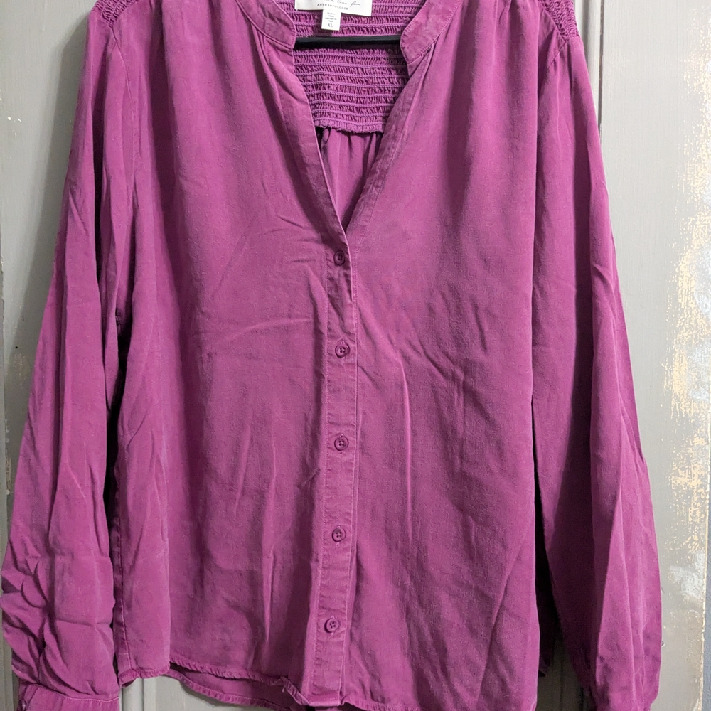 cloth & stone Purple Button-Front Peasant Blouse